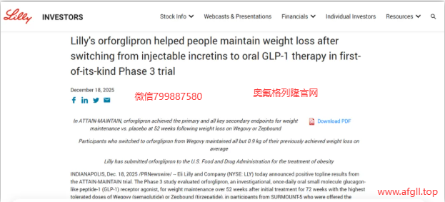  orforglipron官网：“体重反弹”的克星——礼来Orforglipron奥氟格列隆